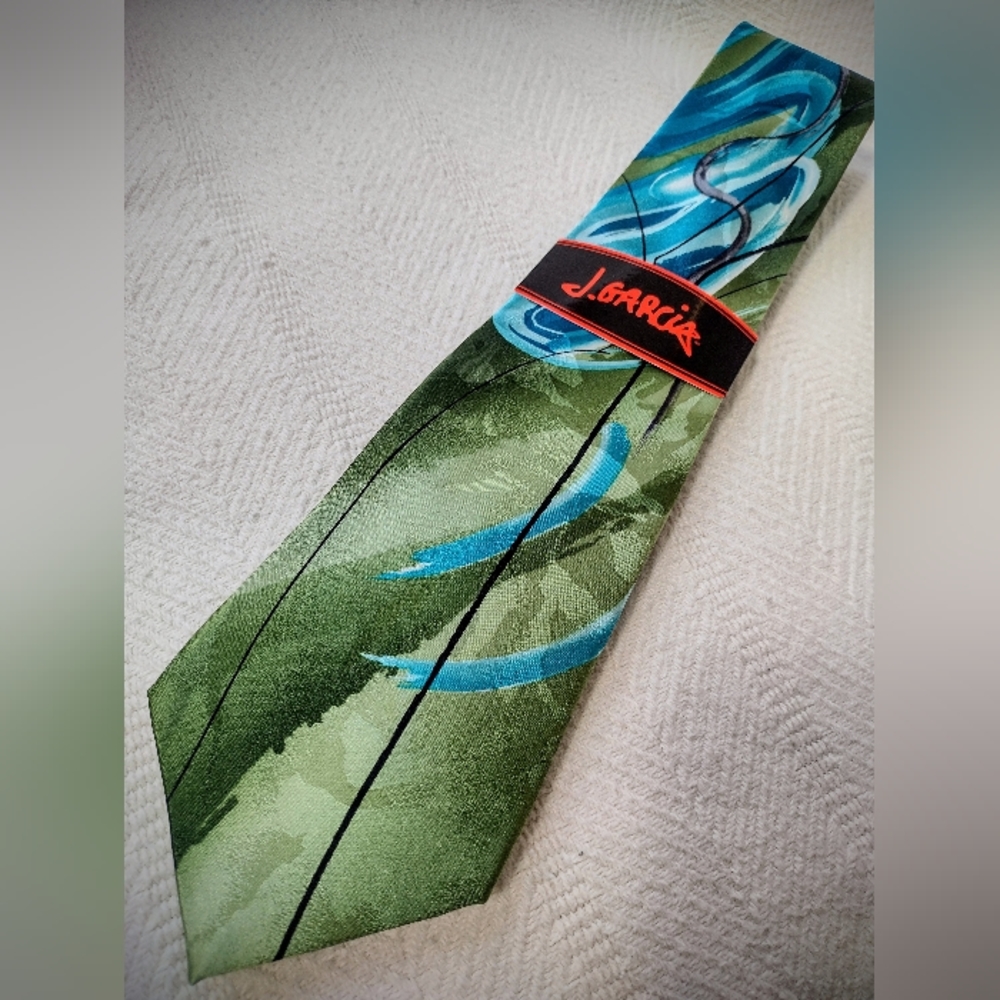 NWT Necktie by J. Garcia 'Duckworm Alarm' Green & Blue Perfect Condition! - Picture 7 of 7